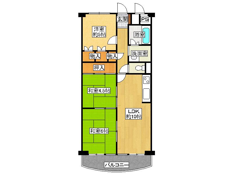 Floor plan. 3LDK, Price 8.8 million yen, Occupied area 63.36 sq m , Balcony area 7.54 sq m