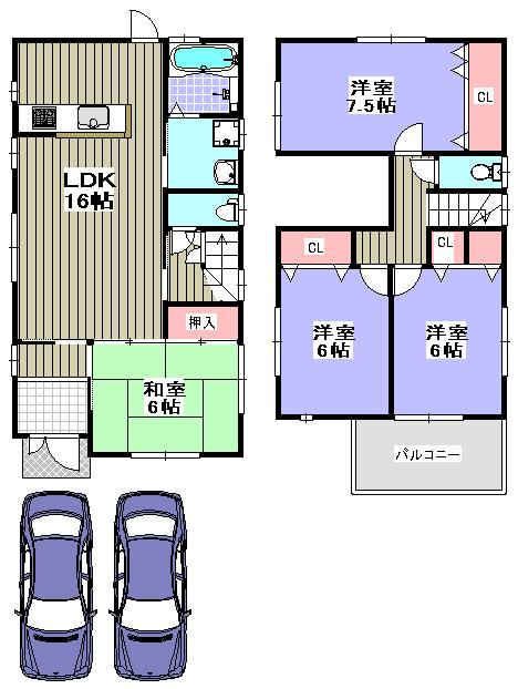 Floor plan. Price 27,800,000 yen, 4LDK, Land area 142.85 sq m , Building area 96.39 sq m