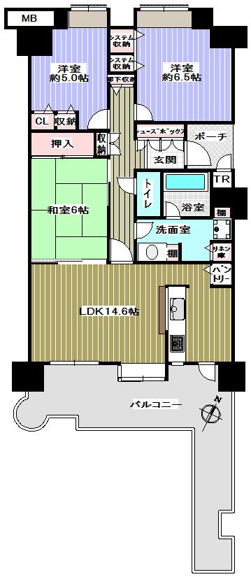 Floor plan. 3LDK, Price 23.8 million yen, Occupied area 77.24 sq m , Between the balcony area 21.8 sq m floor plan