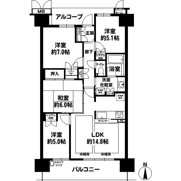 Floor plan. 4LDK, Price 23.8 million yen, Occupied area 80.56 sq m , Balcony area 13.3 sq m