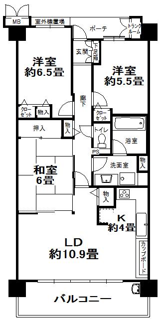 Floor plan. 3LDK, Price 19.1 million yen, Occupied area 75.28 sq m , Balcony area 12.35 sq m