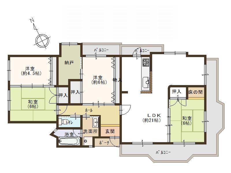 Floor plan. 4LDK + S (storeroom), Price 21,800,000 yen, Occupied area 97.81 sq m , Spacious floor plan of the balcony area 24.35 sq m 4LDK ☆