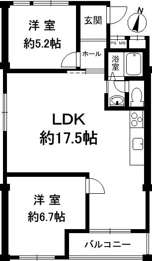 Floor plan. 2LDK, Price 7.8 million yen, Occupied area 59.23 sq m , Balcony area 4.2 sq m