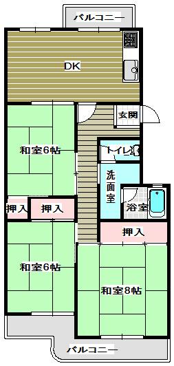 Floor plan. 3LDK, Price 5.8 million yen, Occupied area 67.76 sq m , Balcony area 11.35 sq m