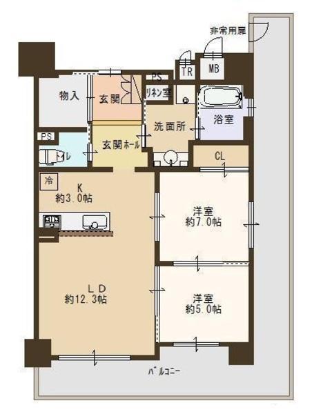 Floor plan. 2LDK, Price 27,800,000 yen, Occupied area 58.36 sq m , Balcony area 10.55 sq m