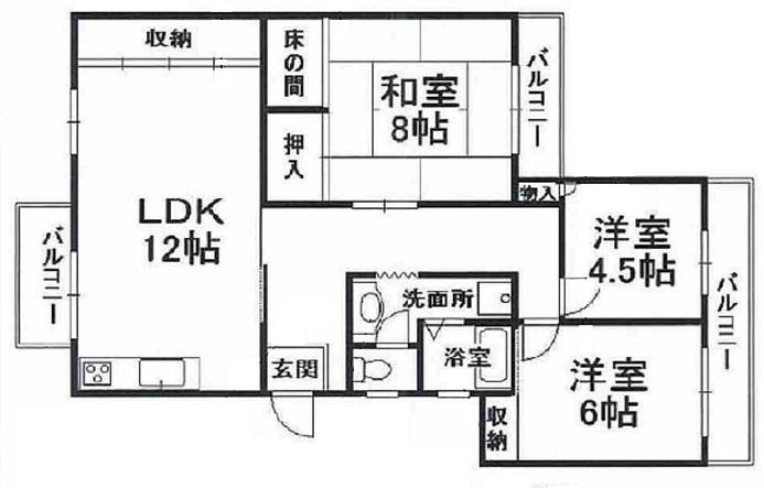 Floor plan. 3LDK, Price 9.8 million yen, Occupied area 73.76 sq m , Balcony area 11.35 sq m