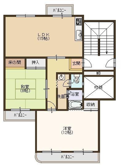 Floor plan. 2LDK, Price 13,900,000 yen, Occupied area 73.76 sq m , It is immediately Available Since it has a balcony area 11.35 sq m over the entire surface renovation