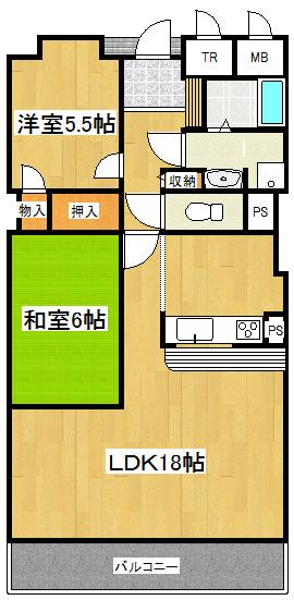 Floor plan. 2LDK, Price 12.8 million yen, Occupied area 69.26 sq m , Balcony area 9.75 sq m