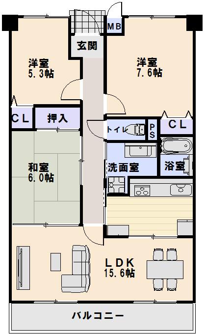 Floor plan. 3LDK, Price 11,980,000 yen, Occupied area 74.88 sq m , Balcony area 10.27 sq m floor plan