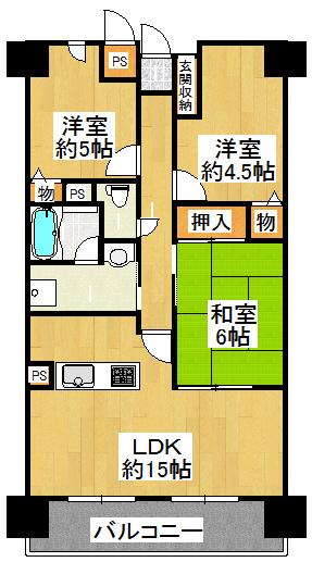 Floor plan. 3LDK, Price 12,980,000 yen, Occupied area 69.26 sq m , Balcony area 9.75 sq m