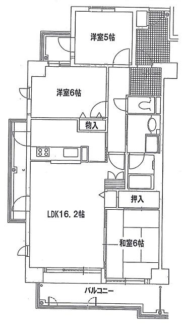 Floor plan. 3LDK, Price 11.5 million yen, Occupied area 74.09 sq m , It is also equipped with back door to the balcony area 16.42 sq m kitchen Is a good rare floor plan easy to use.
