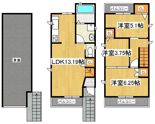 Floor plan. 22,800,000 yen, 3LDK, Land area 63.6 sq m , Building area 94.29 sq m