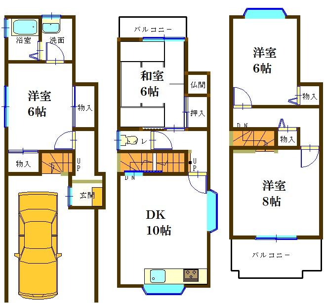 Floor plan. 13.8 million yen, 4DK, Land area 63.73 sq m , Building area 87.87 sq m car two parking Allowed (standard-sized car ・ Light)