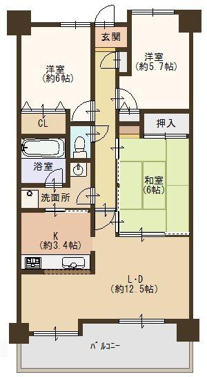 Floor plan. 3LDK, Price 13,980,000 yen, Occupied area 73.69 sq m , Is a livable floor plan of the balcony area 11.34 sq m 3LDK ☆