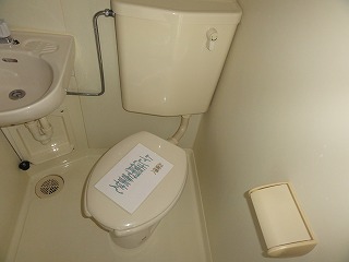 Toilet. Toilet shiny. (Bus toilet same room)