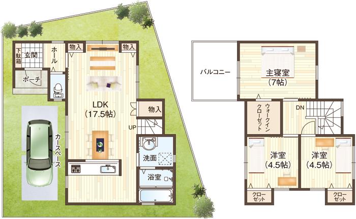 Building plan example (floor plan). Building plan example (No. 18 locations) 3LDK, Land price 10,760,000 yen, Land area 90.85 sq m , Building price 14,560,000 yen, Building area 79.25 sq m