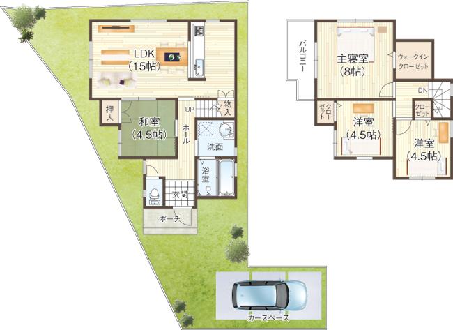 Building plan example (floor plan). Building plan example (No. 21 locations) 4LDK, Land price 9.74 million yen, Land area 112.29 sq m , Building price 15,060,000 yen, Building area 87.2 sq m