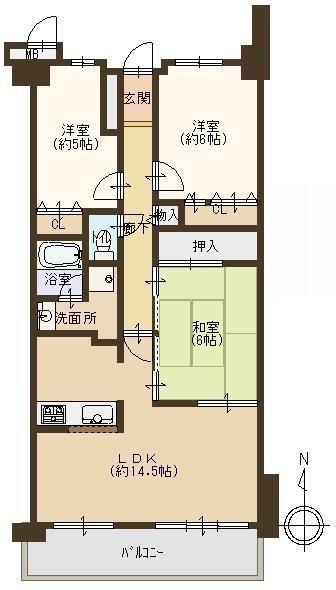 Floor plan. 3LDK, Price 11.2 million yen, Occupied area 70.62 sq m , Sunny floor plan on the balcony area 9 sq m south balcony.