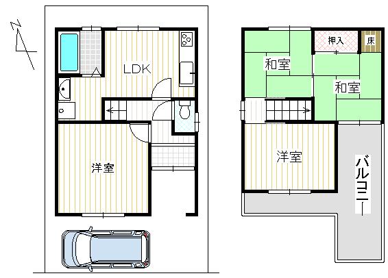 Floor plan. 8.8 million yen, 4DK, Land area 56.33 sq m , Building area 64.6 sq m with parking