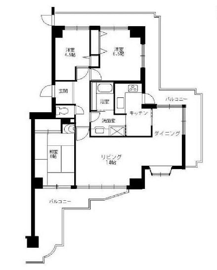 Floor plan. 3LDK, Price 15.9 million yen, Occupied area 79.88 sq m , Balcony area 36.63 sq m All rooms property facing the balcony is quite rare.