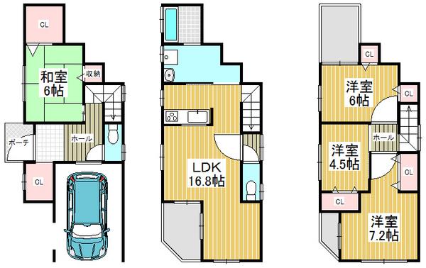 Floor plan. 22,400,000 yen, 4LDK+S, Land area 72.45 sq m , Building area 119.43 sq m open space will create life easier