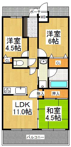 Floor plan. 3LDK, Price 18,800,000 yen, Occupied area 60.15 sq m , Balcony area 10.98 sq m