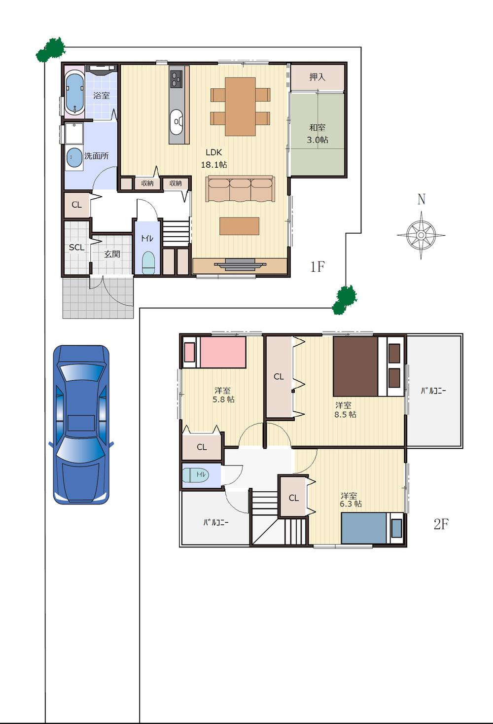 Floor plan. Price 24,800,000 yen, 4LDK, Land area 128.53 sq m , Building area 99.63 sq m