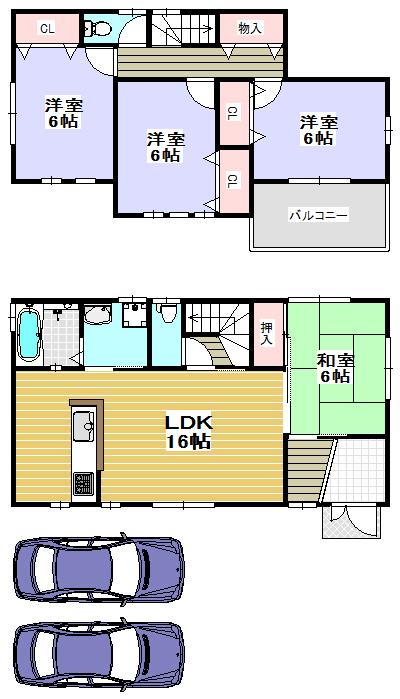 Floor plan. 24,300,000 yen, 4LDK, Land area 120 sq m , Building area 95.58 sq m spacious living