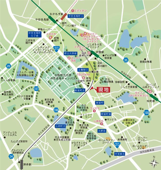 Local guide map. "Egret" station a 10-minute walk, Also nearby park, We're happy to child-rearing family location