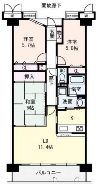 Floor plan. 3LDK, Price 10.9 million yen, Occupied area 70.23 sq m , Balcony area 9 sq m