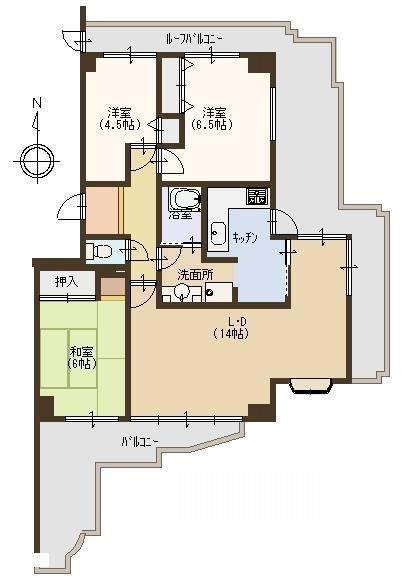 Floor plan. 3LDK, Price 15.9 million yen, Occupied area 79.88 sq m , Balcony area 36.63 sq m This spacious roof balcony charm