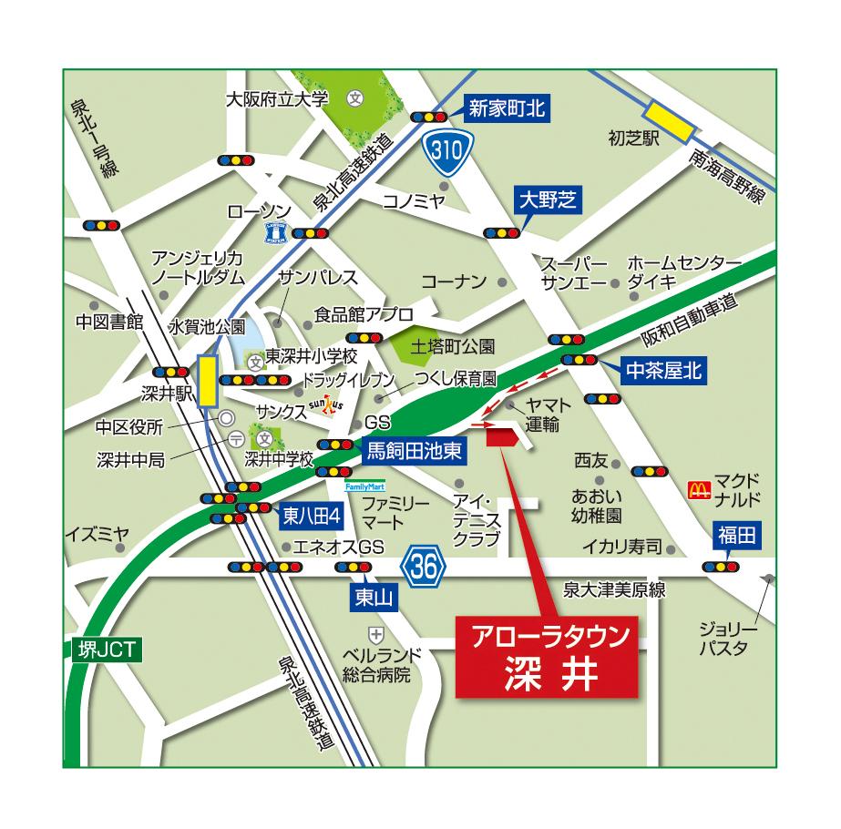 Access view. Turn left towards the national highway 310 line Nakanochaya north intersection to Senboku one Line, Turn left the model house of signboard to mark and are in the local arrival.