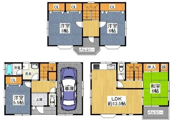 Floor plan. 19,800,000 yen, 4LDK, Land area 79.56 sq m , Building area 120.94 sq m electric garage with shutter