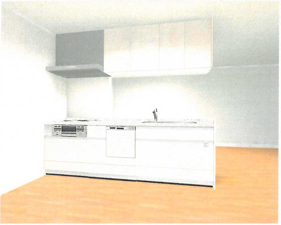 Kitchen. Rikushiru made, Artificial marble top, Soft Emotion rail, Glass top stove, Dishwasher