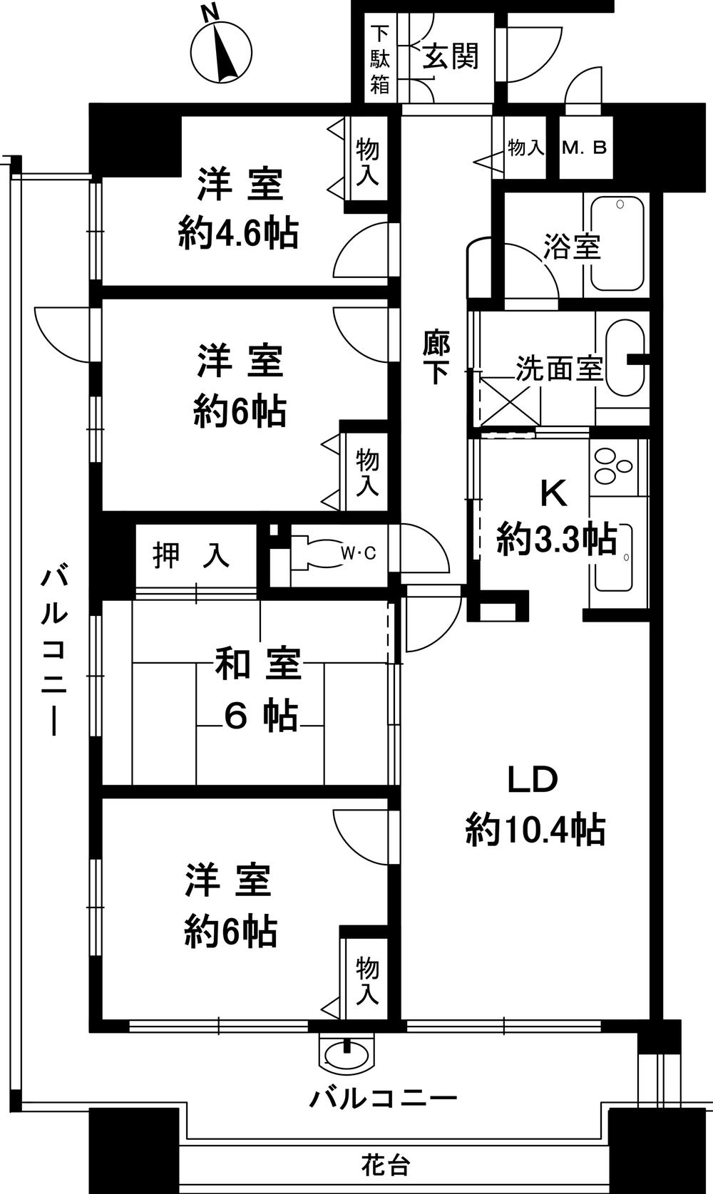 Floor plan. 4LDK, Price 25,800,000 yen, Footprint 80.9 sq m , Balcony area 25.55 sq m
