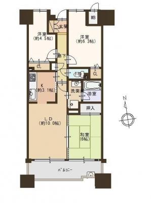 Floor plan. 3LDK, Price 19,980,000 yen, Occupied area 64.95 sq m , Balcony area 11.6 sq m