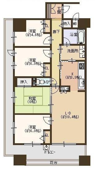 Floor plan. 4LDK, Price 25,800,000 yen, Footprint 80.9 sq m , Balcony area 25.55 sq m is a floor plan of 4LDK of the south balcony ☆