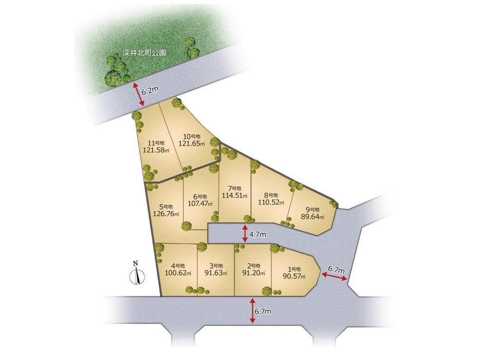 The entire compartment Figure. Compartment site area, Affluent city block plan of the average of about 100 sq m. Also widely peace front road, It is safe.