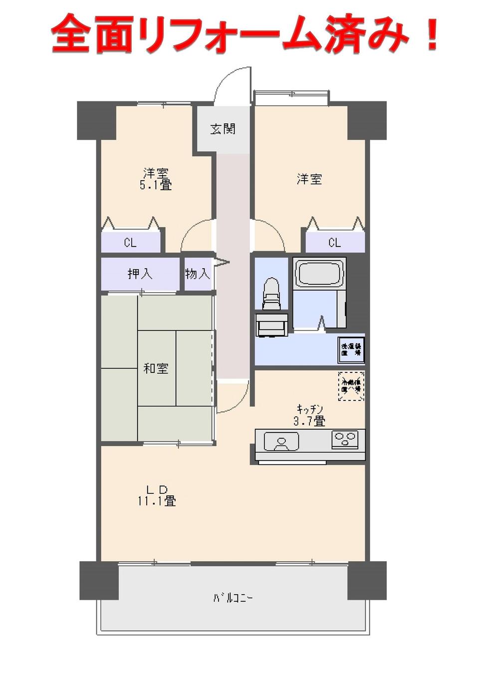 Floor plan. 3LDK, Price 16.8 million yen, Footprint 70.1 sq m , Balcony area 11.97 sq m the entire renovation completed If different from the current state will honor the current state