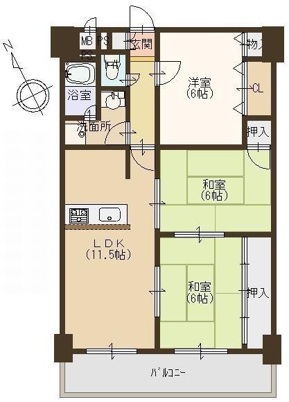 Floor plan. 3LDK, Price 10.8 million yen, Occupied area 67.79 sq m , Is apartment balcony area 9.51 sq m interior renovation completed.