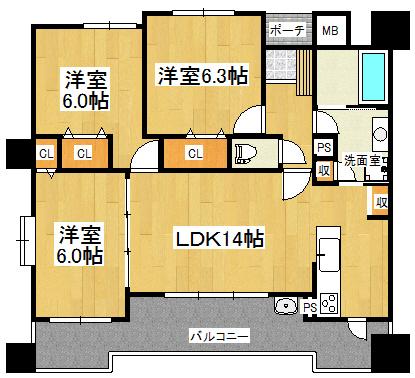 Floor plan. 3LDK, Price 16.8 million yen, Occupied area 70.14 sq m , Balcony area 70.14 sq m 3LDK, All room 6 tatami mats or more