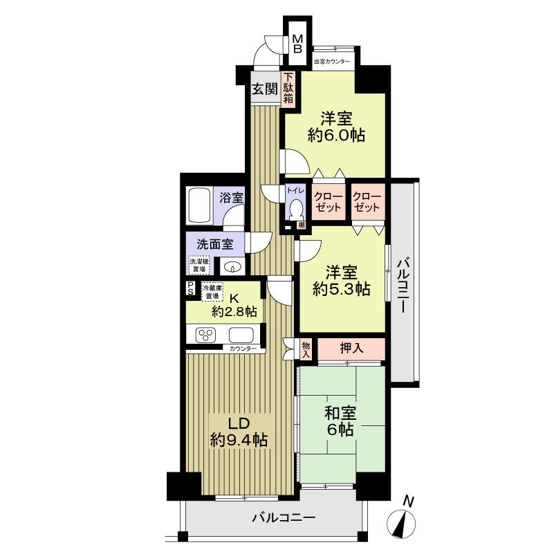 Floor plan. 3LDK, Price 17.8 million yen, Occupied area 70.01 sq m , Balcony area 12.46 sq m