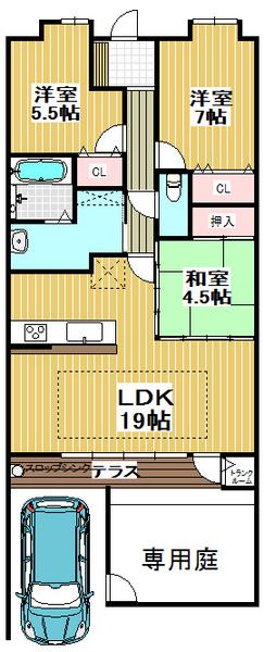 Floor plan. 3LDK, Price 23,900,000 yen, Occupied area 72.21 sq m , Balcony area 10.87 sq m