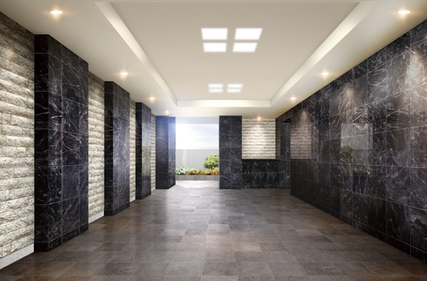 Buildings and facilities. Chic entrance hall, which was based on monotone of white and black, Modern space floating luxury. And the texture of plenty using natural stone was, Richly Trey ceiling of design will produce a high-quality living (Entrance Hall Rendering)