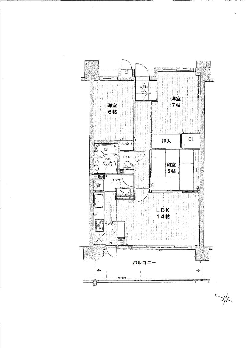 Floor plan. 3LDK, Price 22.5 million yen, Occupied area 69.57 sq m , Balcony area 12.8 sq m