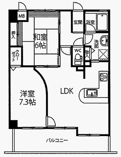 Floor plan. 2LDK, Price 14.8 million yen, Occupied area 66.21 sq m , Balcony area 9.28 sq m
