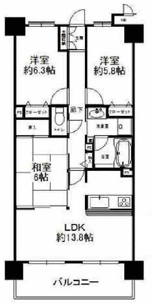 Floor plan. 3LDK, Price 16.5 million yen, Footprint 70.8 sq m , Balcony area 10.8 sq m