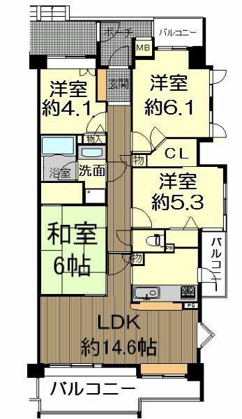 Floor plan. 4LDK, Price 19,800,000 yen, Footprint 79.9 sq m , Balcony area 16.25 sq m