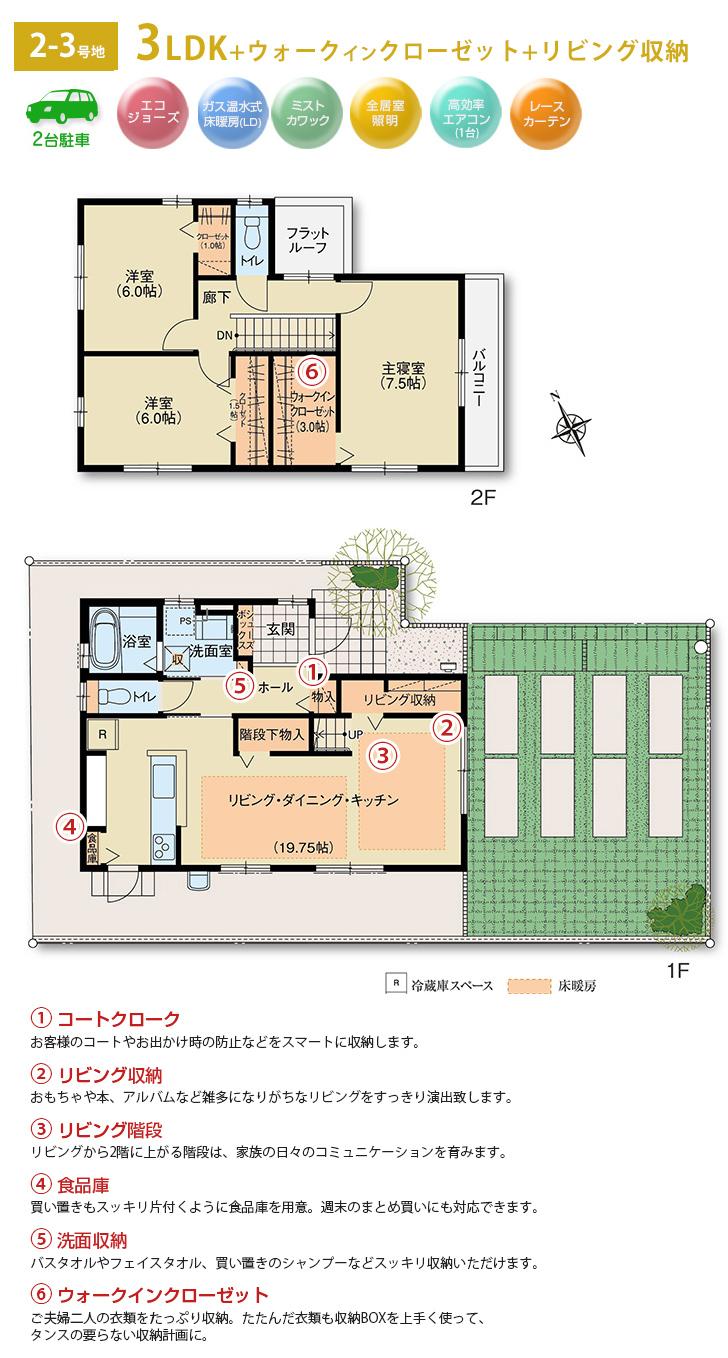 Floor plan.  [2-3 No. land] So we have drawn on the basis of the Plan view] drawings, Plan and the outer structure ・ Planting, such as might actually differ slightly from.