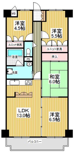 Floor plan. 4LDK, Price 10.9 million yen, Footprint 76.8 sq m , Balcony area 7.2 sq m